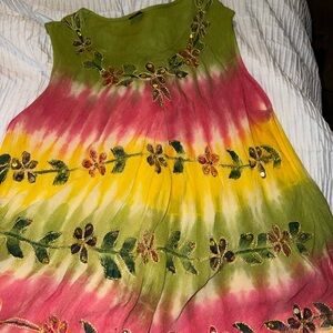Embroidered Tie-Dye Sleeveless Top